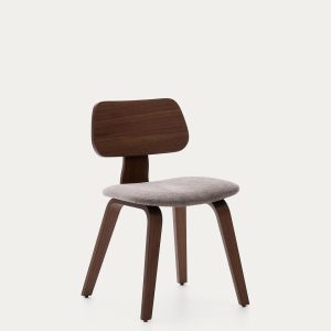 Стул Gena из бежевого шенилла с каркасом из шпона ореха и каучукового дерева