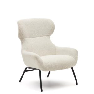 Belina Кресло из белой ткани букле и стали с черной отделкой