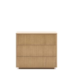 Комод Helvine с 3 ящиками из дубового шпона и закаленного стекла, 86 x 79