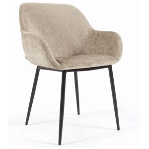 Стул Konna из бежевой синели со стальными черными ножками