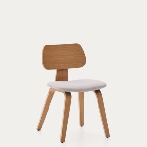 Стул Gena из бежевого шенилла с каркасом из шпона дуба и каучукового дерева