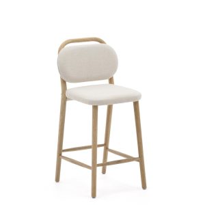 Полубарный стул Helda из бежевого шенилла и массива дуба FSC 65 см