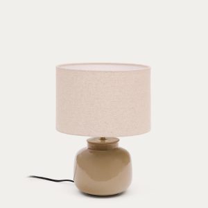Керамическая настольная лампа Tay зеленая - бежевый лен