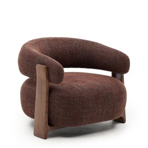 Granite Кресло из коричневого шенилла и массива ясеня в отделке орех
