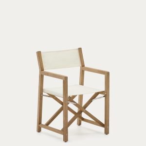 Складной стул Vilara для улицы из акации и текстиля белого цвета