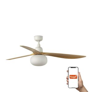 Потолочный вентилятор с освещением OUTWOOD L Ш1500MM белый/светлый дуб 3P IP44 1XE27 TUYA