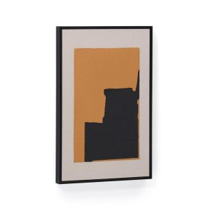 Zernu Абстрактная картина оранжево-чёрная на льняном холсте