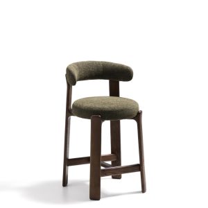 Полубарный стул Granite из зеленой синели и ясеня с отделкой орех 65 см