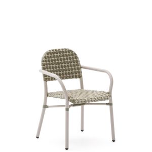Уличный стул Tuccia бежевого-зеленого цвета из алюминия и искусственного ротанга