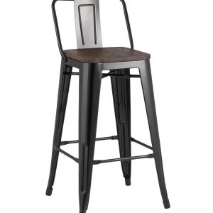 Стул полубарный TOLIX WOOD со спинкой черный глянцевый