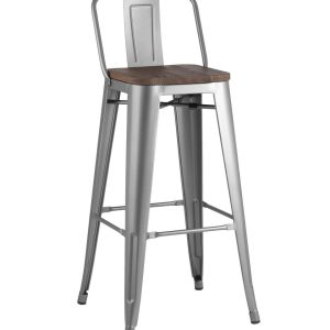 Стул барный TOLIX WOOD со спинкой серебристый матовый