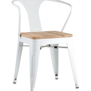 Стул TOLIX ARM WOOD с подлокотниками белый