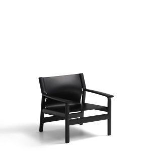 Кресло Jan из переработанной кожи черного цвета и ясеня в черном цвете