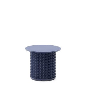Уличный приставной столик Sedalis из алюминия и веревки синего цвета Ø50 см