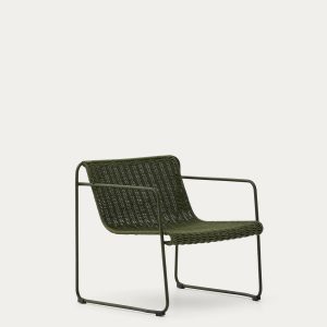 Кресло Maurina из оцинкованной стали зелёного цвета и зелёным шнуром