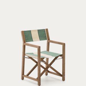 Уличный cкладной стул Vilara в зелёно-бежевую полоску из акации