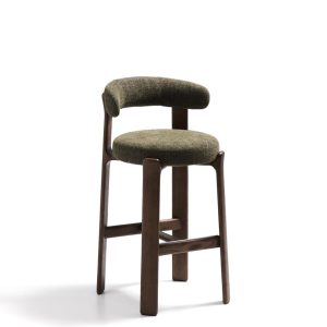 Барный стул Granite из зеленой синели и ясеня с отделкой орех 75 см