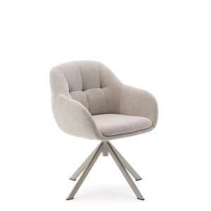 Dorina Вращающееся кресло из бежевого шенилла и стальными бежевыми ножками