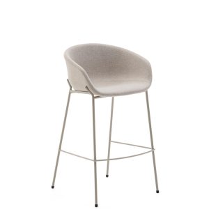 Барный стул Yvette из бежевого шенилла с бежевыми стальными ножками 75 см