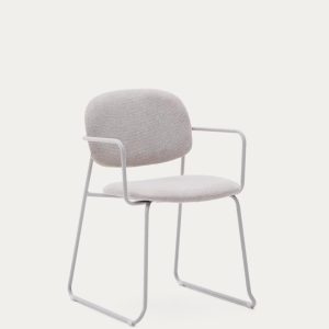 Стул Meli из бежевого шенилла с бежевой металлической структурой