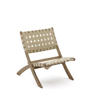 Складное кресло Chabeli из массива акации и шнура кремового цвета