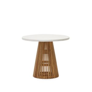 Alcaufar Круглый уличный стол из массива тикового дерева и белого цемента Ø 90 см