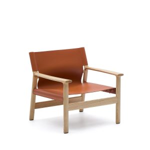 Кресло Jan из переработанной кожи светло-коричневого цвета и ясеня в натуральном
цвете