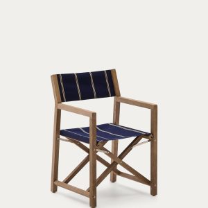 Уличный складной стул Vilara в сине-бежевую полоску из акации