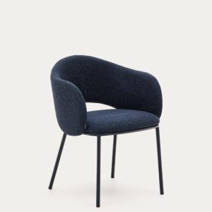 Стул Maina из плотной синей шенилловой ткани и стальными ножками с синей отделкой