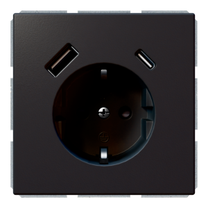 Розетка SCHUKO® с зарядным USB-интерфейсом 25Вт (A+C) - FD (черный матовый - soft touch)