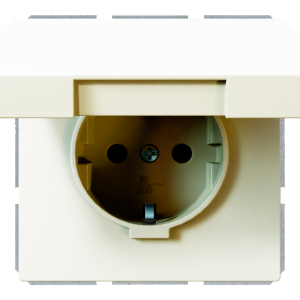 Розетка SCHUKO® 16A с крышкой и со шторками - FD (белый матовый - soft touch)