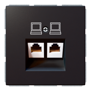 Розетка двойная компьютерная RJ45 cat 5 с накладкой - FD (тауп матовый - soft touch)