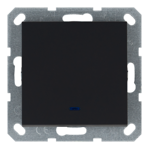 Выключатель 1-клавишный 10A проходной с LED-подсветкой с клавишей - G (черный матовый - soft touch)