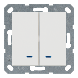 Выключатель 2-клавишный 10A с LED-подсветкой с клавишами - G (белый глянцевый)