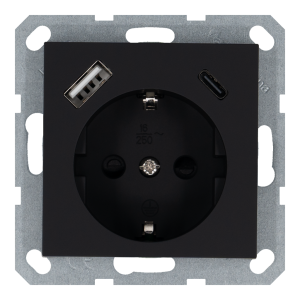 Розетка SCHUKO® с зарядным USB-интерфейсом 25Вт (A+C) - G (черный матовый - soft touch)