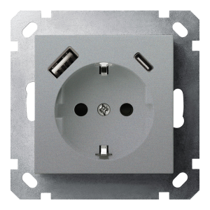 Розетка SCHUKO® с зарядным USB-интерфейсом 25Вт (A+C) - G (алюминий - титан)