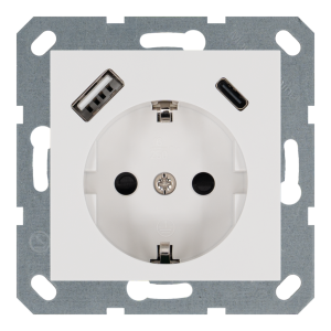 Розетка SCHUKO® с зарядным USB-интерфейсом 25Вт (A+C) - G (белый глянцевый)