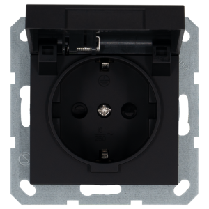 Розетка SCHUKO® 16A с крышкой и со шторками - G (черный матовый - soft touch)
