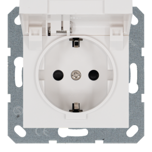 Розетка SCHUKO® 16A с крышкой и со шторками - G (белый глянцевый)