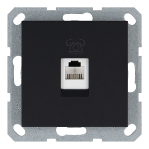 Розетка одинарная телефонная RJ11 с накладкой - G (черный матовый - soft touch)