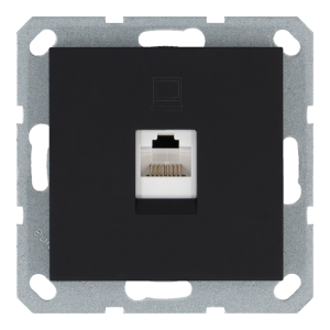 Розетка одинарная компьютерная RJ45 cat 5 с накладкой - G (черный матовый - soft touch)