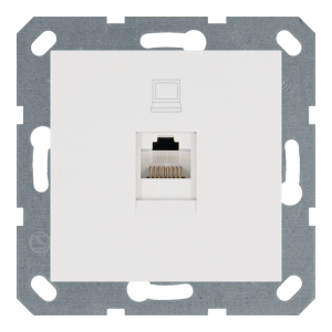 Розетка одинарная компьютерная RJ45 cat 5 с накладкой - G (белый глянцевый)