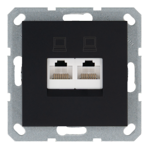 Розетка двойная компьютерная RJ45 cat 5 с накладкой - G (черный матовый - soft touch)