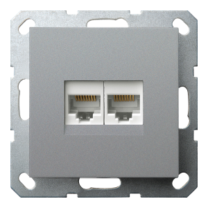 Розетка двойная компьютерная RJ45 cat 5 с накладкой - G (алюминий - титан)