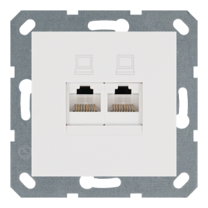 Розетка двойная компьютерная RJ45 cat 5 с накладкой - G (белый глянцевый)