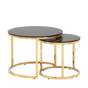 Набор журнальных столиков Селена 60 и 45 см стекло черный мрамор сталь золото