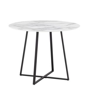 Стол обеденный Дакота 100*100 белый мрамор ножки черные