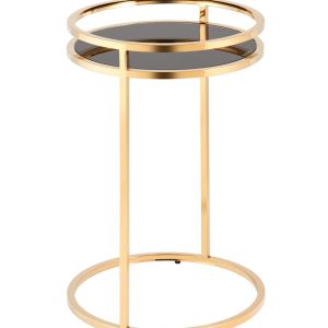 Журнальный столик Гестия 41*60см стекло черное сталь золото