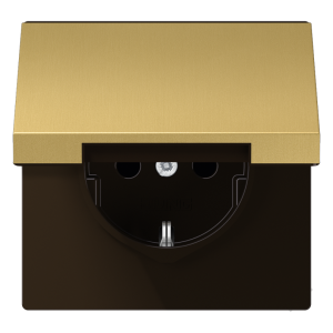 Розетка JUNG LS METAL, скрытый монтаж, с заземлением, с крышкой, латунь