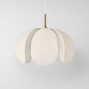 Золотой подвесной светильник "Флэк" с бежевым абажуром